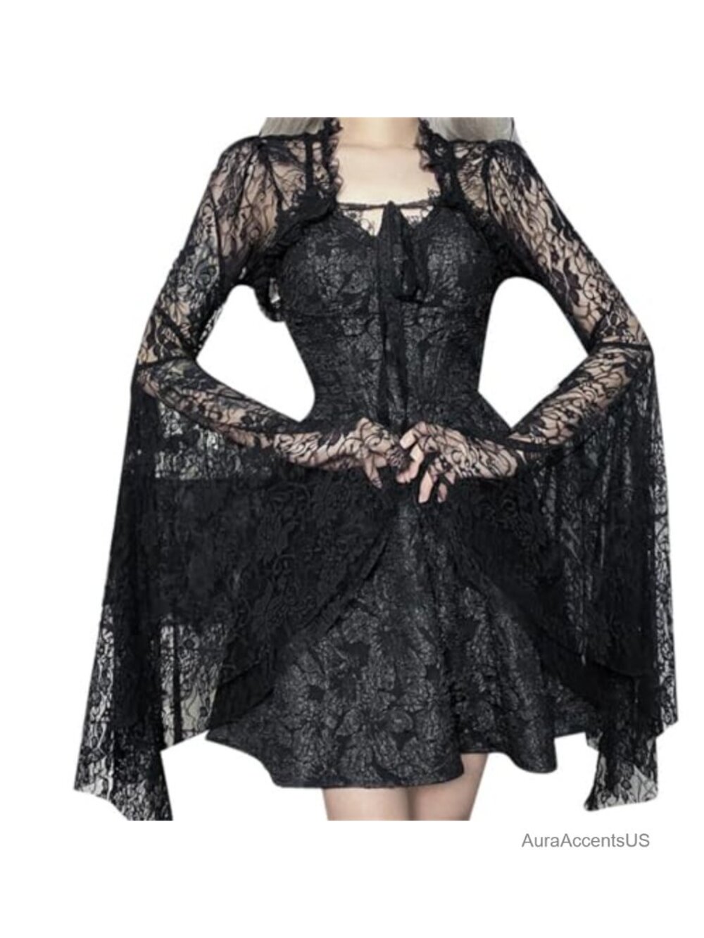 Gothic Lace Bolero Shrug Crop Top with Bell Sleeves Victorian Fairy Fairycore